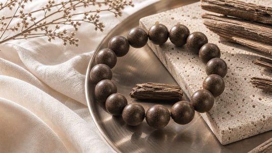 Metal Element aromatic bracelet with pale stone, brushed metal, and clean linen