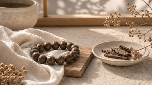 Minimalist jewelry and natural materials in a refined cultural style setting